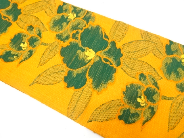 手織り紬　花模様織り出し　名古屋帯